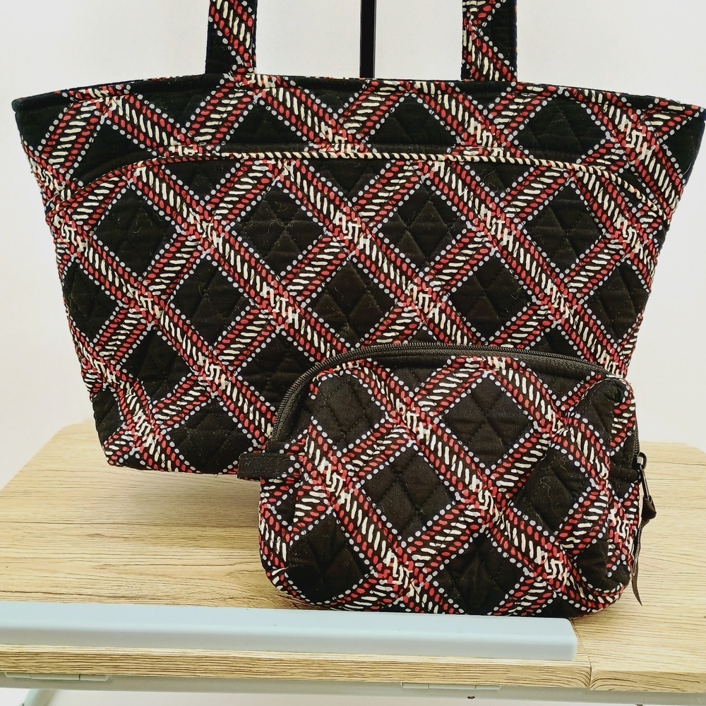 Vera Bradley Minsk Plaid Shoulder Tote Quilted Cotton Bag And Cosmetic Case Set - Picture 4 of 12